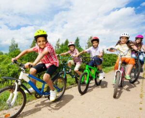 Kids riding bikes.